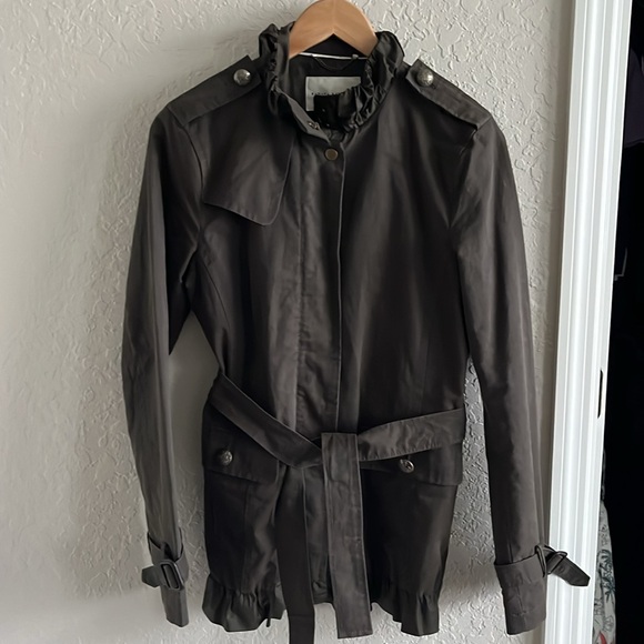 Banana Republic olive drab ruffle trench coat - Picture 1 of 12
